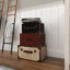 Ensemble de coffre décoratif multicolore en bois avec clous dorés et détails en cuir brun