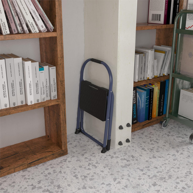 Navy Foldable Steel 1-Step Step Stool with Slip-Resistant Steps