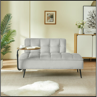 Two-Seater Velvet Loveseat with Tufted Backrest and Rotating Side Table