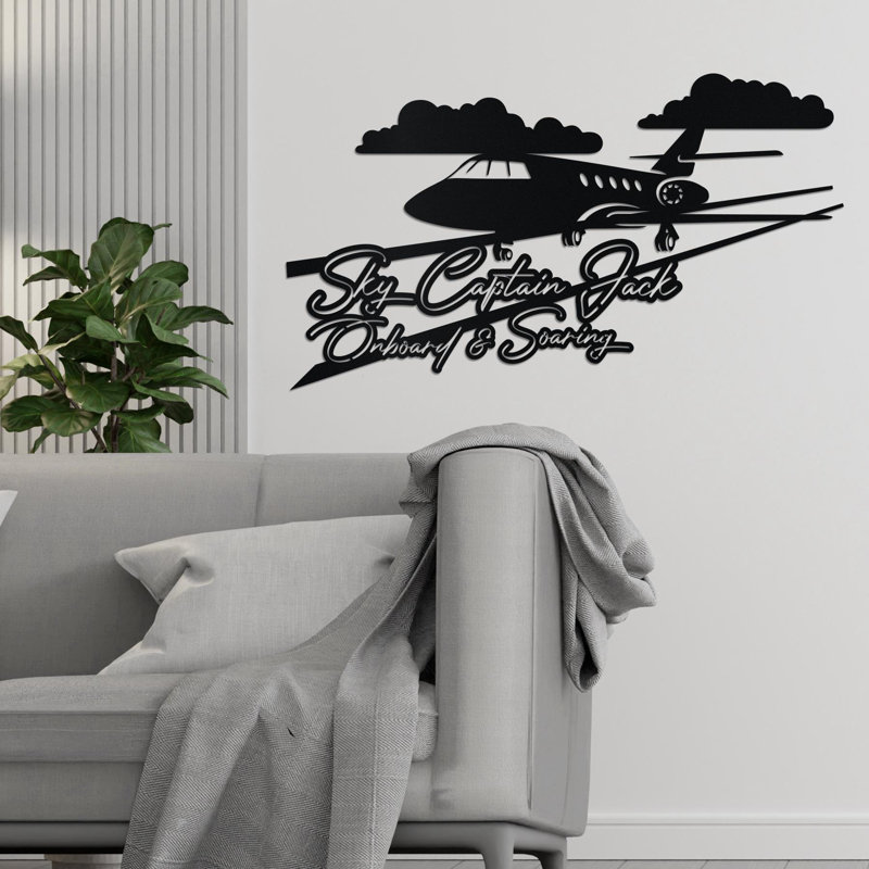 Décoration murale personnalisée en métal Jet, signe de capitaine de ciel personnalisé, décor à bord et en vol, cadeau d'aviation pour pilote, décor de chambre de bébé ou de bureau