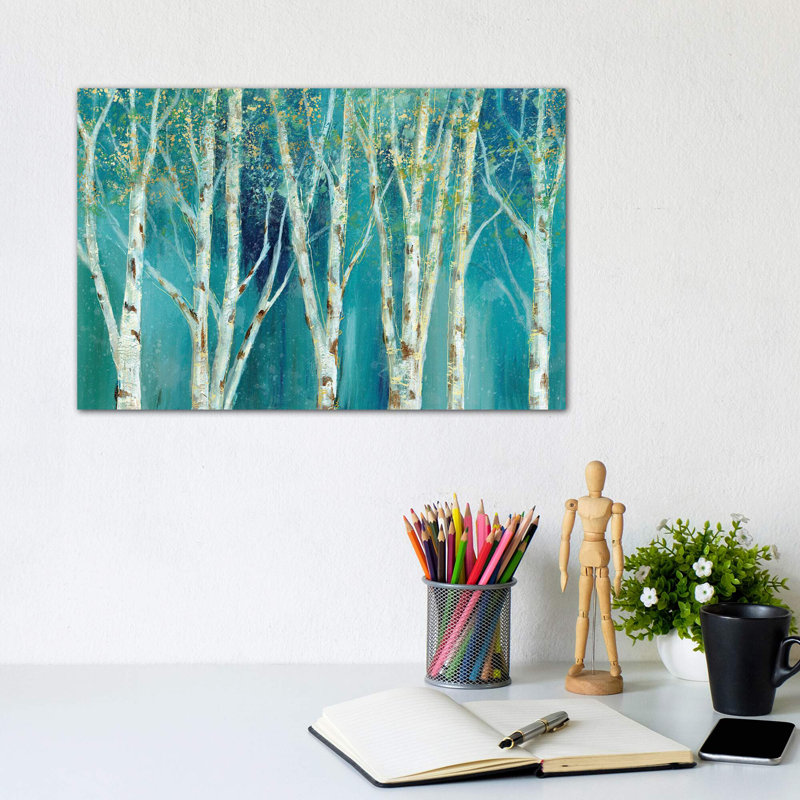 Birch On Blue by Nan - Wrapped Canvas Print, 20.32cm H x 30.48cm W x 1.91cm D