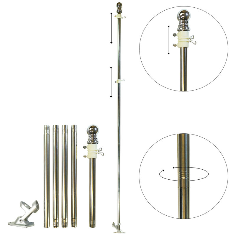 6' 5-Section Grommet Flag Pole and Bracket