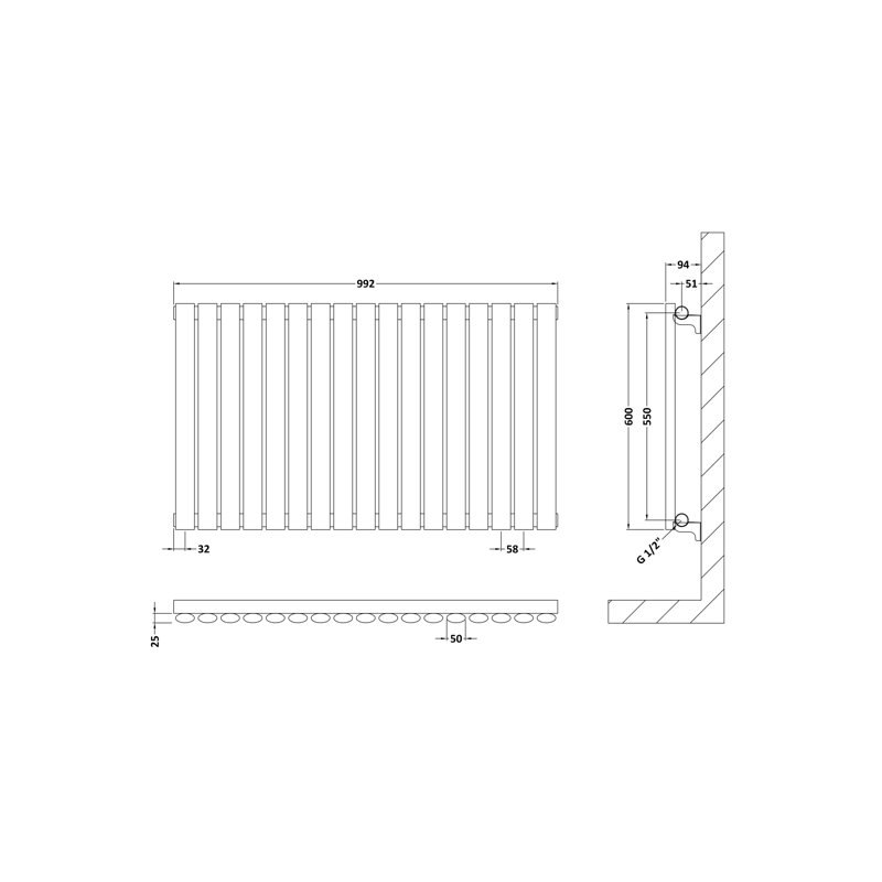 Revive Horizontal Designer Radiator, Grey