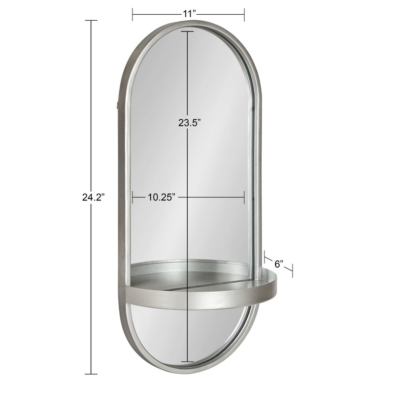 Lumi Metal Flat Mirror with Shelves, Gold, 24.25" H x 11 W