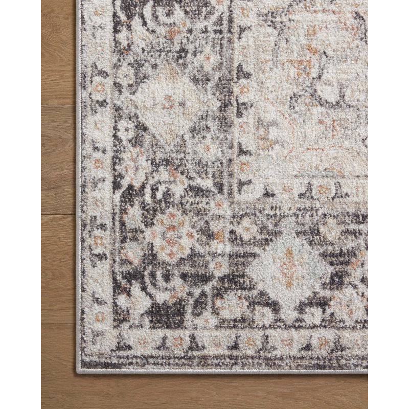 Oriental Machine Woven Polyester Area Rug in Charcoal/Ivory, Rectangle 7'10" x 10'