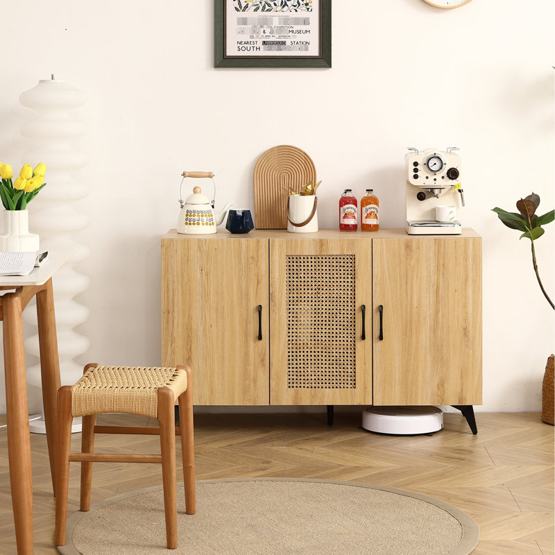 Mesh Three-Door Storage Unit - For Different Spaces Natural Cabinet Versatile For Kitchen And Beyond