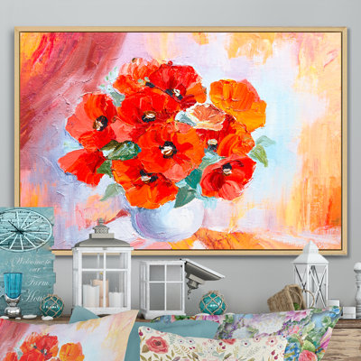 Still Life Red Flowres Bouquet - reproduction de cadre flottant sur toile