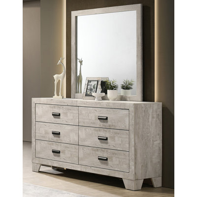 Mobilier de chambre à coucher 1 pièce à 6 tiroirs avec quincaillerie transitionnelle en métal et finition bois