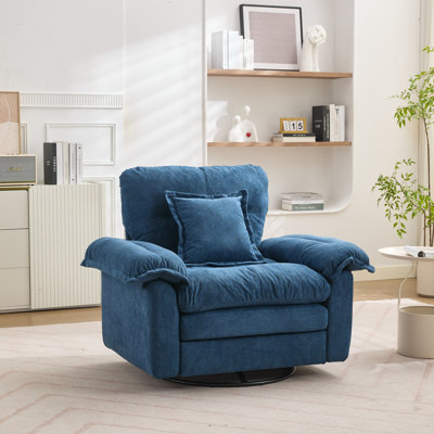 360° Swivel Chenille Accent Chair Upholstered Single Sofa With Throw Pillow