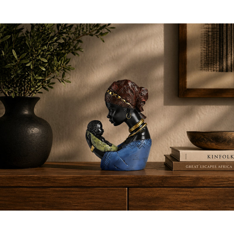 Sculpture de la maternité africaine - résine bleue