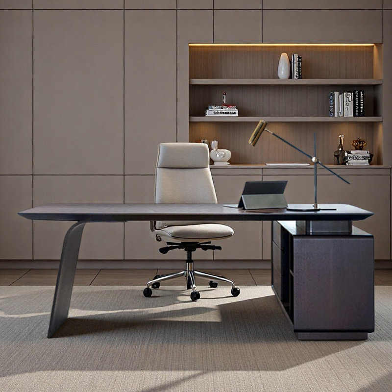 Bureau de rangement, bureau d'écriture, bureau d'angle, H 29,92 po x l 78,74 po x P 31,5 po, Tanné
