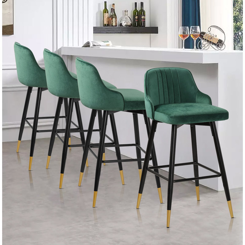 Tabouret de bar et de comptoir pivotant rembourré de 26 po / 29 po avec structure en métal solide et dossier en velours, Vert
