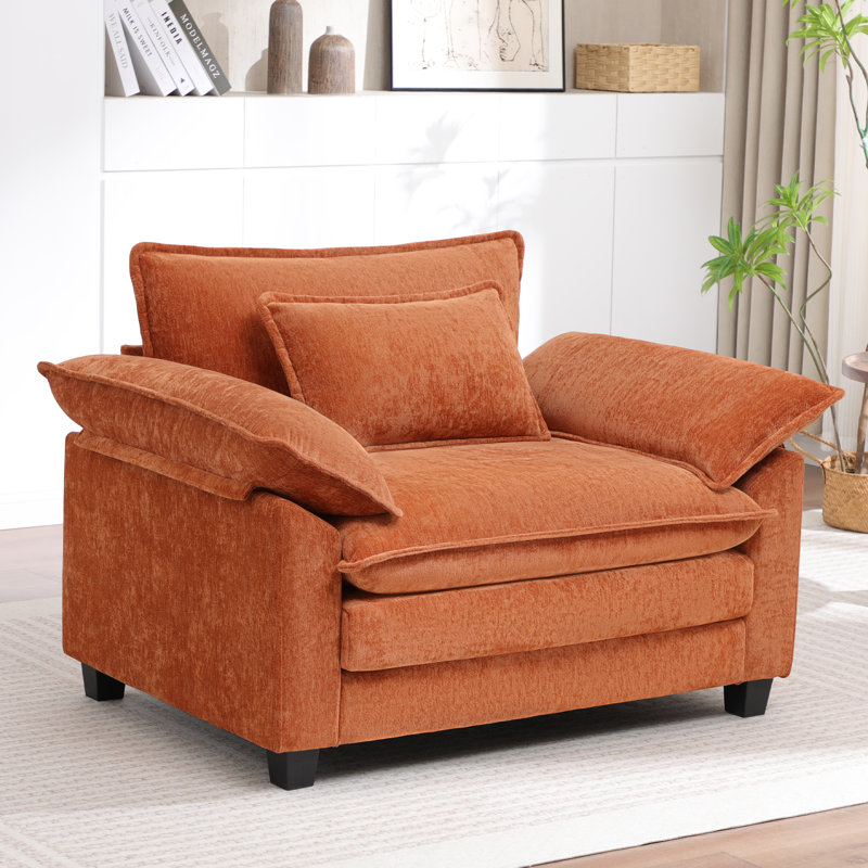 Experience Ultimate Softness with Our Luxurious Oversized Premium Chenille Armchair and a Half, Complete with Accent Pillow 