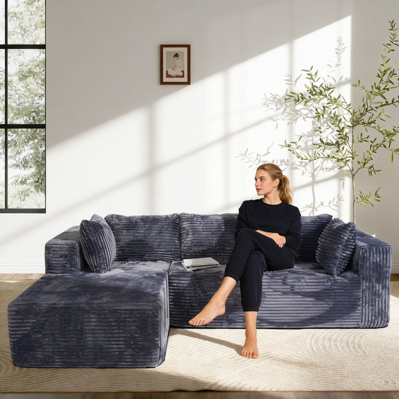 Compression Corduroy Sectionals 100 Inch Modern L Shaped Sofa For Home
