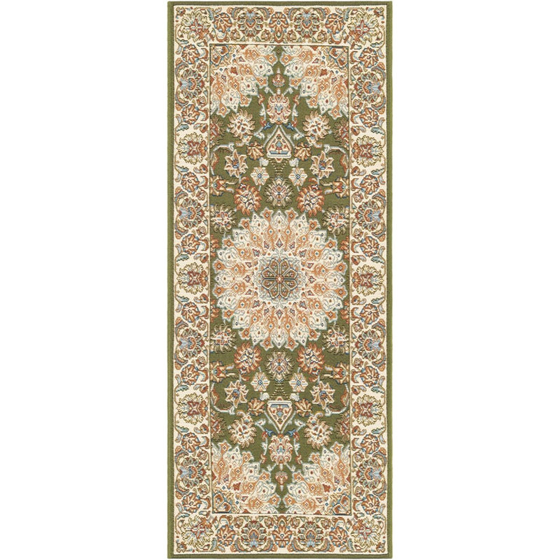 Tapis de couloir traditionnel de couleur verte Tollefson, Tapis de couloir 2 pi x 5 pi 1 po