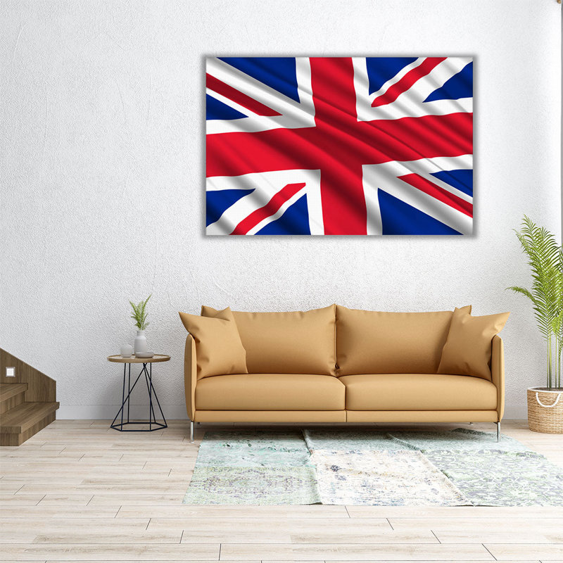Drapeau du Royaume-Uni flottant - reproduction d'art sur toile, H 16 po x l 24 po