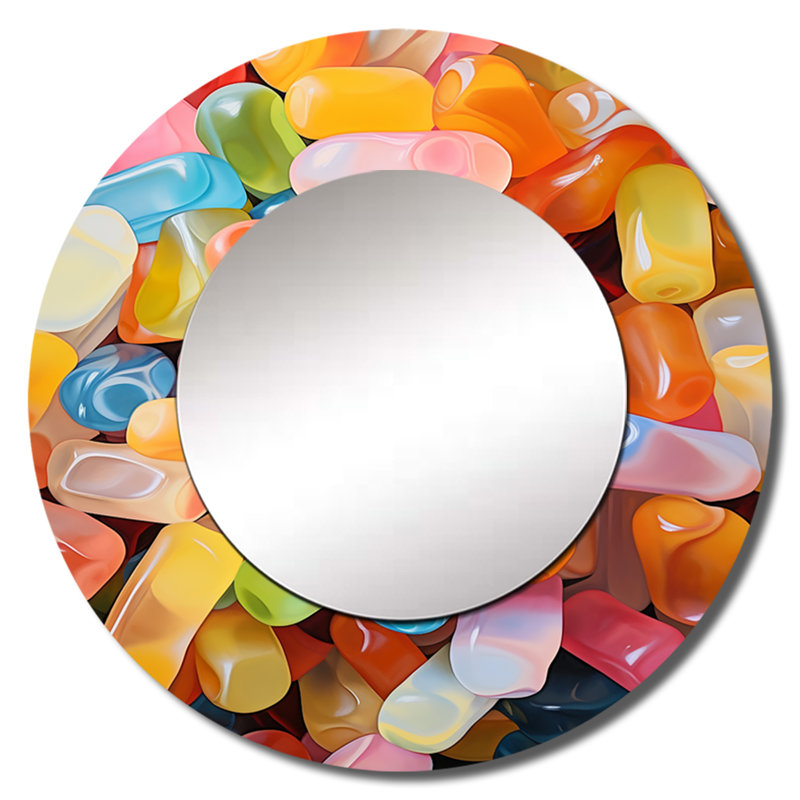 Popart Candies Dessert III - miroir décoratif, miroir mural rond bleu, impression sur métal, 23 po x 23 po