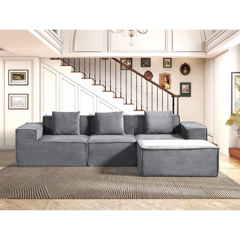 Canapé modulaire convertible avec repose-pieds et coussins, canapé modulaire en forme de L pour le salon, Dark Grey