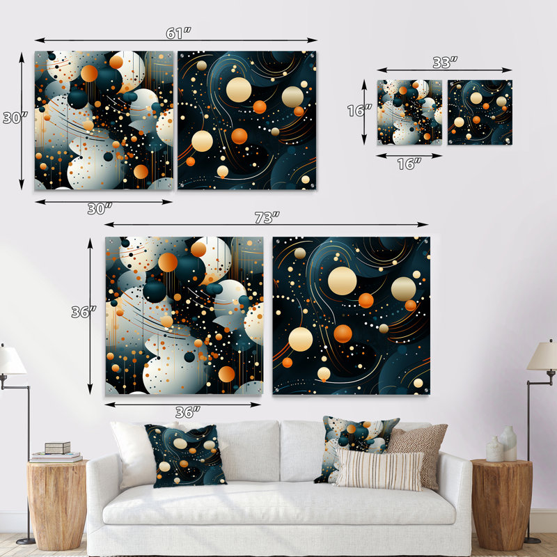 Clairissa - Ensemble de 2 peintures murales abstraites en acrylique, H 16 po x l 33 po
