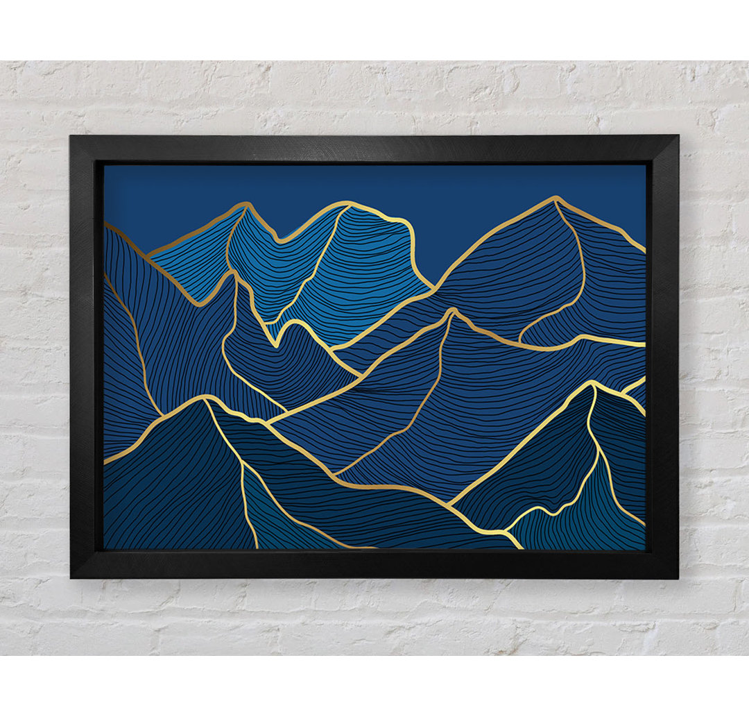 Gold Mountains On Blue - Einzelner Bilderrahmen Kunstdrucke