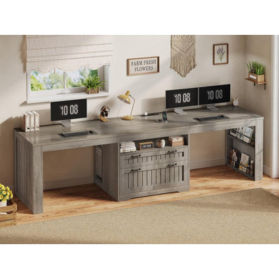 Farmhouse 94.5" Office Desk Computer Desk with Large File Drawer
