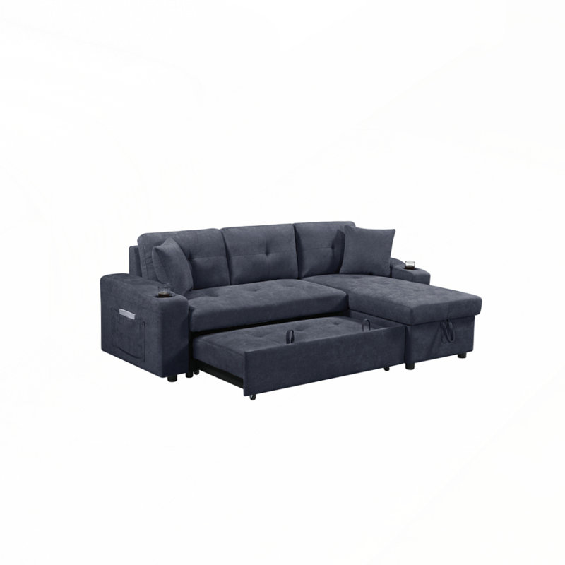 Canapé avec porte-gobelet pour le salon, Tissu en polyester gris foncé