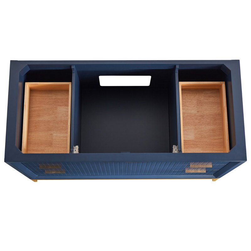 48" Freestanding Standard Single Bathroom Vanity with Top, Gold/Navy Blue