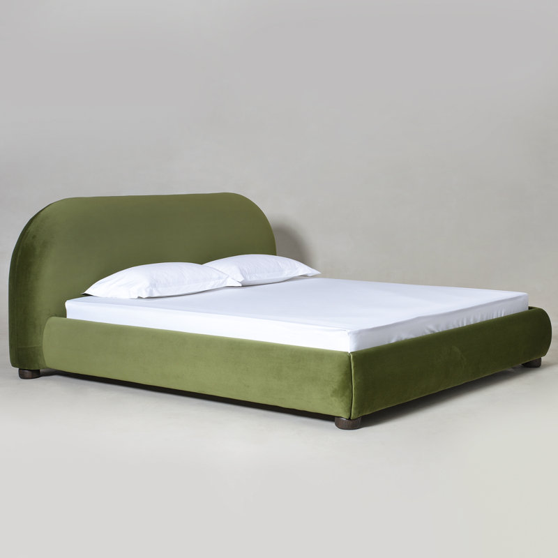 Lit plateforme tapissier Tesso, Très grand lit, Vert olive