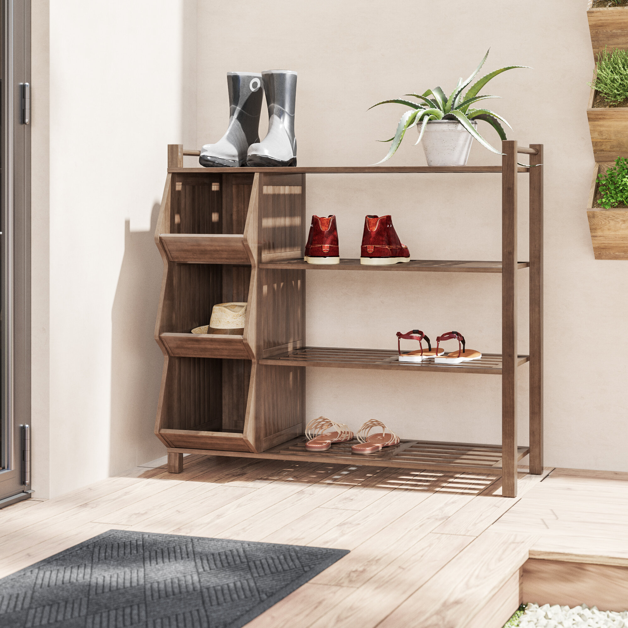 Wall mounted Solid Wood and Pipe shoe rack – Crafted of Light and