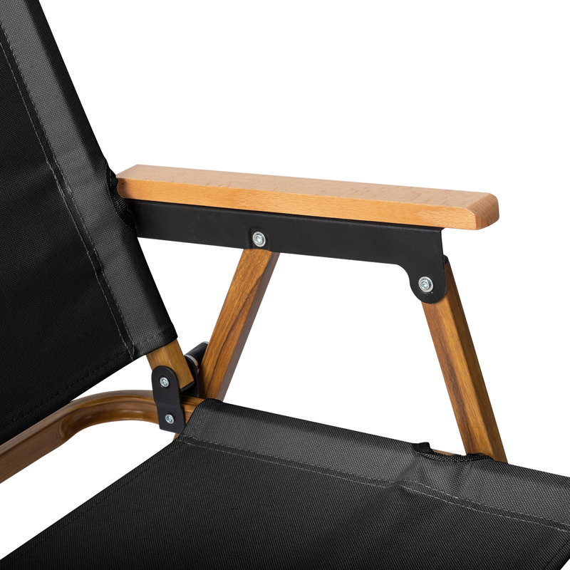 Chaise de camping en aluminium à grain de bois peint en aérosol noir, Noir