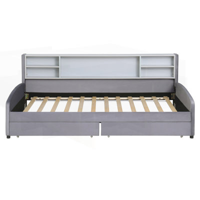Lit plateforme simple tapissier avec rangement et tiroirs