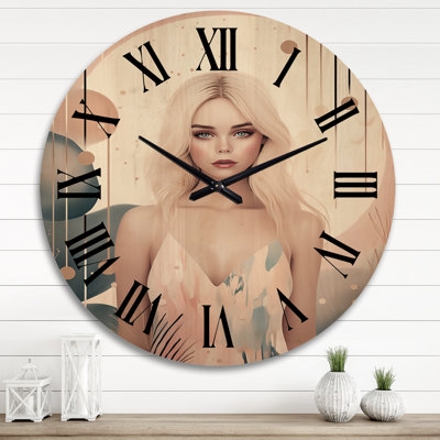 Art Nouveau Full Moon Blonde - Woman Avant-Garde Oversized Wood Wall Clock