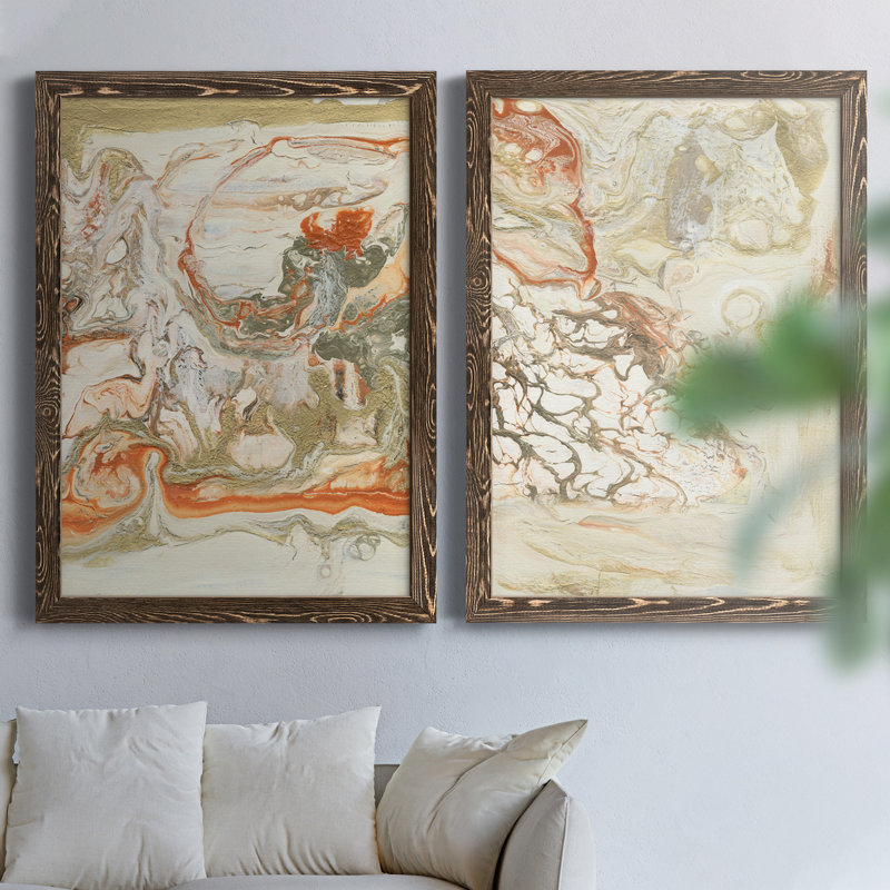 Corail et albâtre I - Ensemble de 2 reproductions d'art sur toiles, Toile avec cadre en noyer, H 43,5 po x l 31,5 po x P 1 po