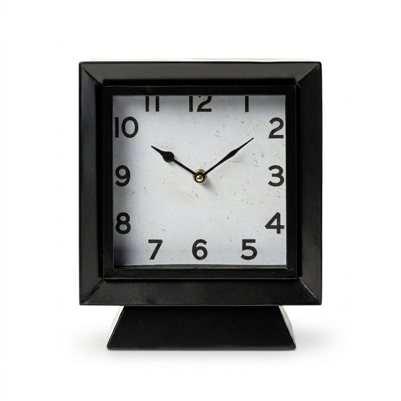 Black Metal Square Desk Table Clock