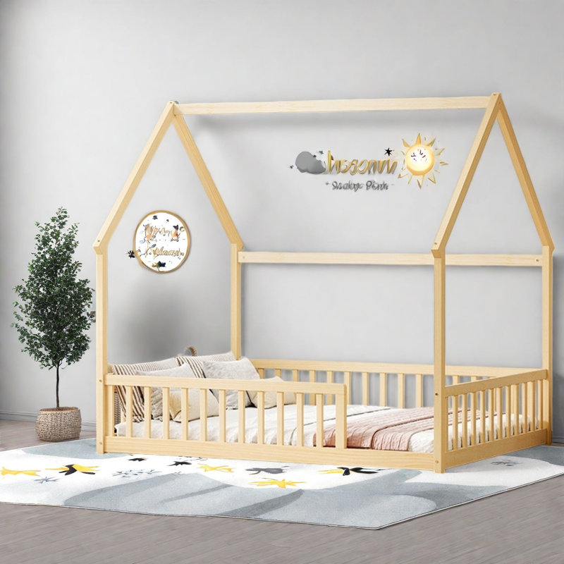 Lits au sol Safe House, structure en bois de pin, chambre d'enfant de style campagnard