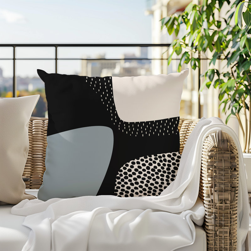Coussin carré intérieur / extérieur pia, H 15 po x l 15 po, Gris / noir / blanc cassé