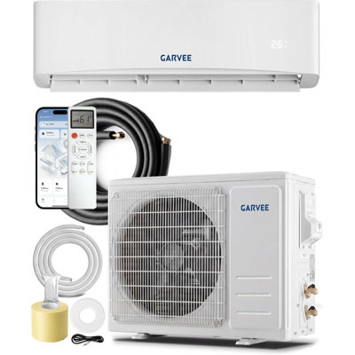 Système de chauffage / climatisation 12 000 BTU mini, pompe à chaleur murale sans conduit à inverseur 17 SEER2, refroidissant jusqu'à 750 pieds carrés Ft, compatible Wi-Fi et compatible Alexa, 230 V pour la maison et le bureau