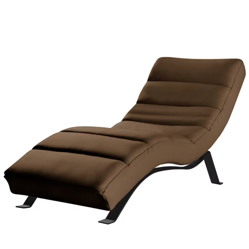 Crosby Upholstered Leather-look Fabric Chaise Lounge with Adjustable Backrest, Black, Choco