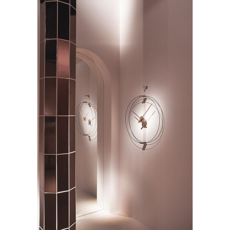 Mini Barcelona Solid Wood,Metal,Fibreglass Analog Wall Clock, Brass/Walnut