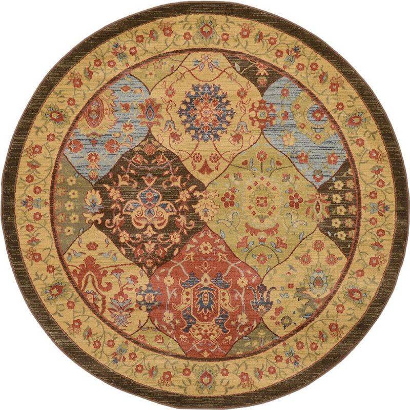 Tapis à motif oriental brun Stirling, Rond 8 pi