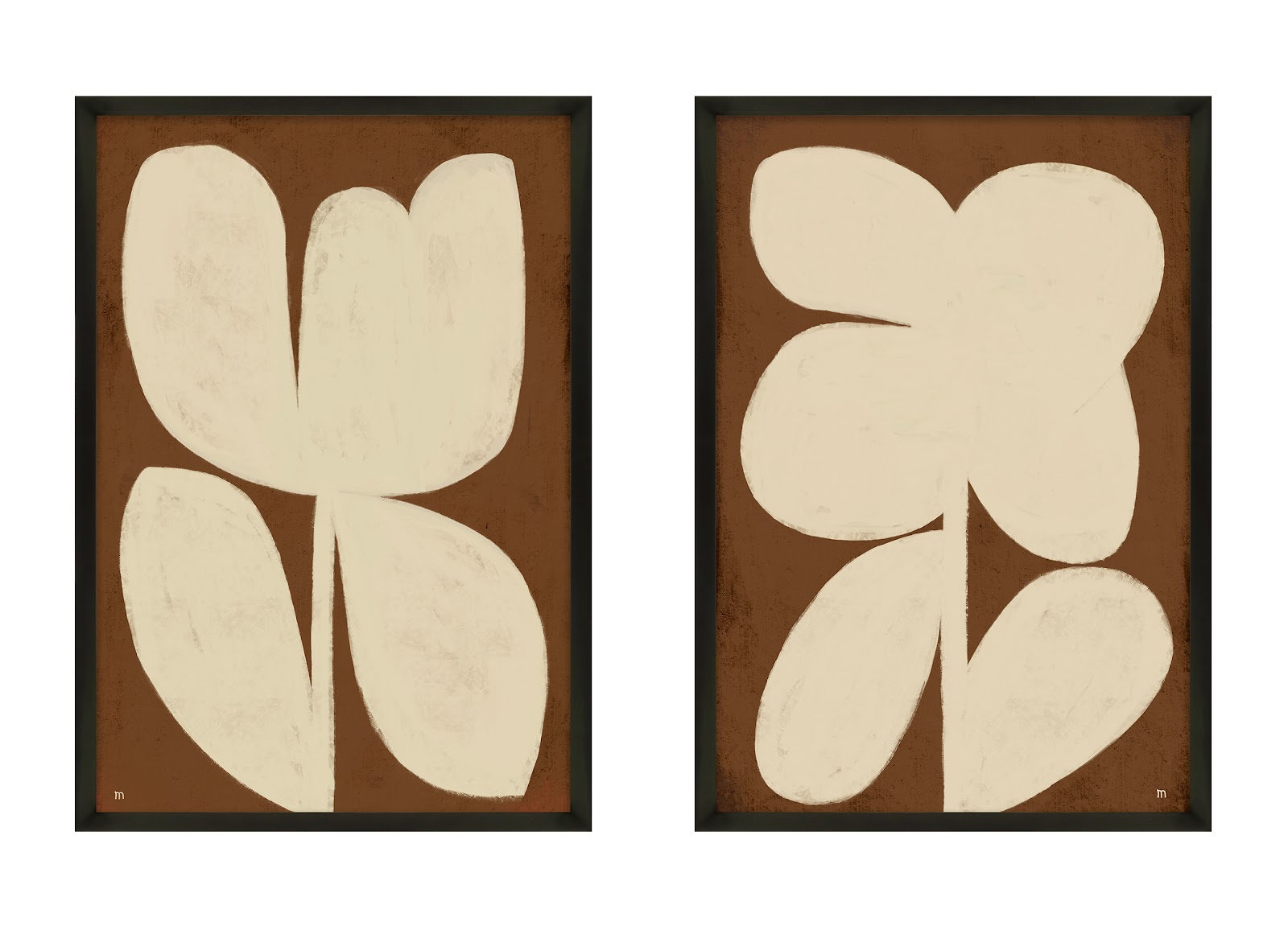 Flower 2-Piece Painting Set, Black Framed, 50" H x 35" W x 1.25" D