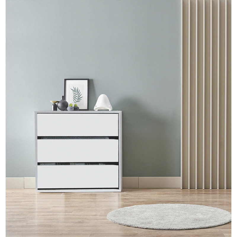 Chest Of Drawers Newport with 3 Drawers, Low Chest  For Inside Wardrobe, Modern Weekly, 60X44H57 Cm, White