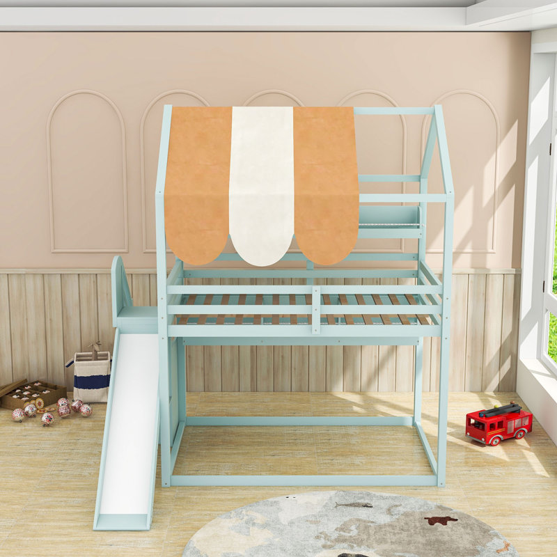 Lit superposé double sur lit double avec glissoire et tablettes Playhouse, Vert clair