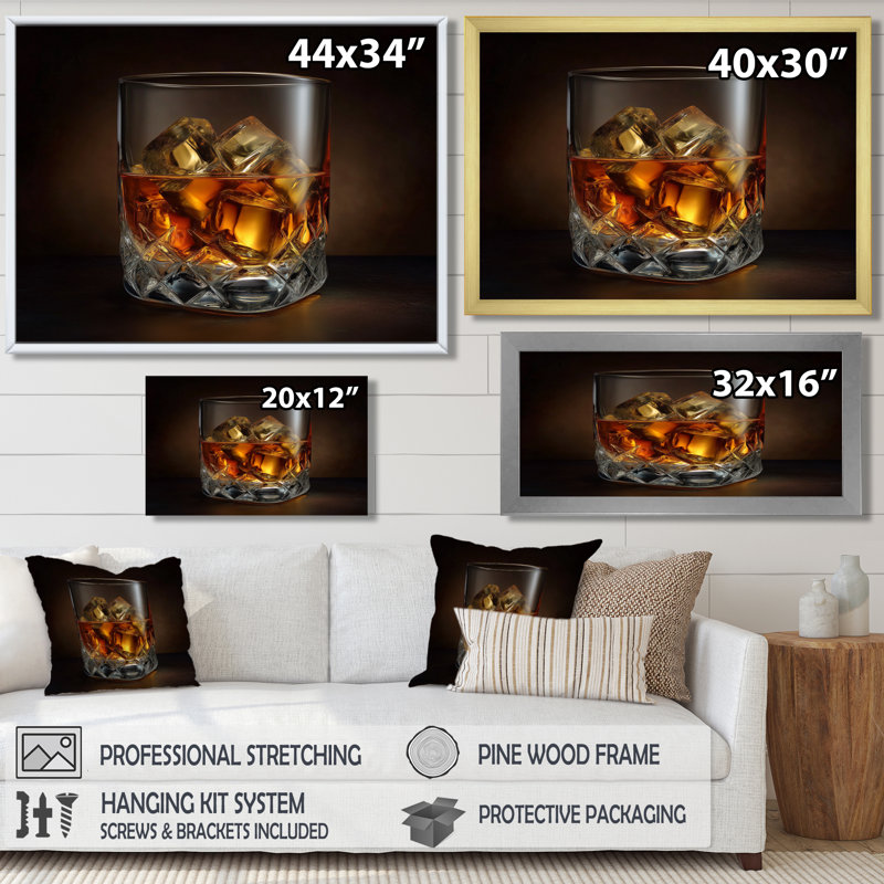 «Glass Of Whiskey», impression sur toile jaune, Cadre photo unique, Noir, H 12 po x l 20 po
