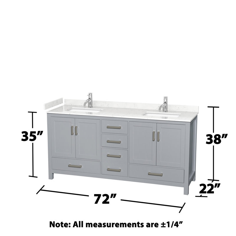 Sheffield 72" Double Bathroom Vanity Set, Carrara Cultured Marble, Gray