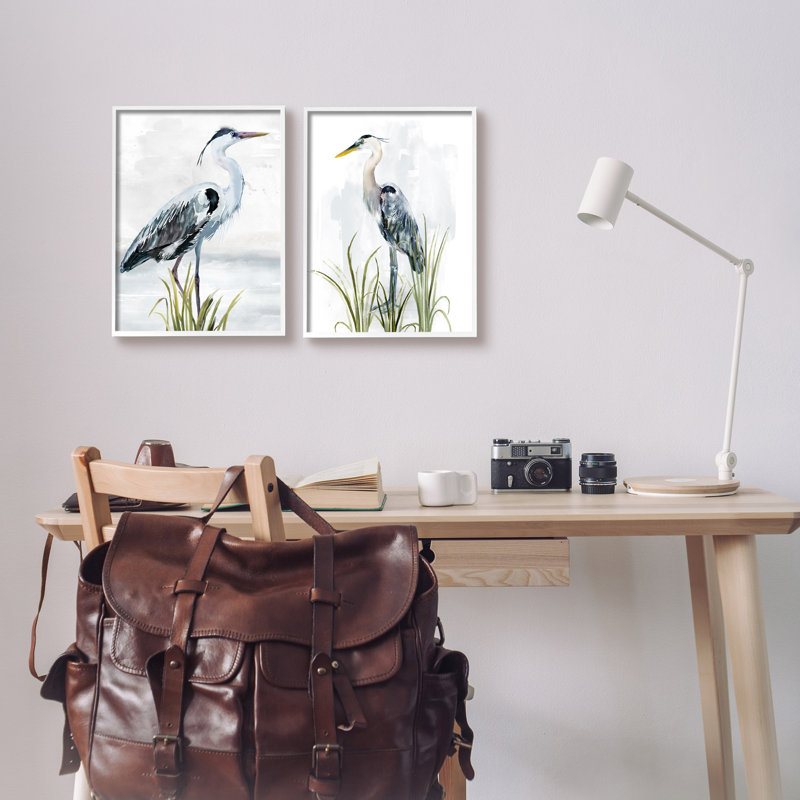 A2-665-Aigrettes nautiques douces encadrées sur bois, 2 pièces par Carson Lyons, Giclée encadrée blanc bord de mer