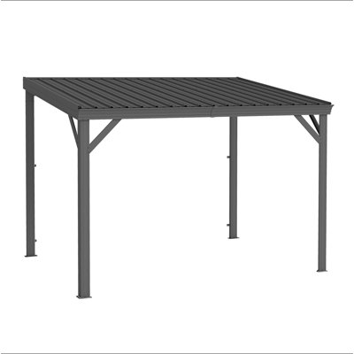 8' X10' Lean To Gazebo With Upgraded Drainage System, Wall Mounted Gazebo Hardtop Galvanized Steel Sloping Roof For Patio Deck Backyard Lawn Party