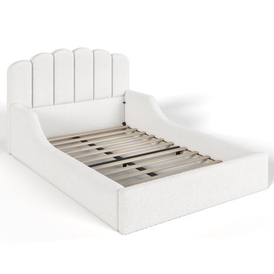Lit tapissier Teddy, lit tapissier avec tête de lit capitonnée, lit élégant pour enfant, structure de lit pour enfant à profil bas, lit moelleux moelleux pour chambre d'enfant et chambre d'amis