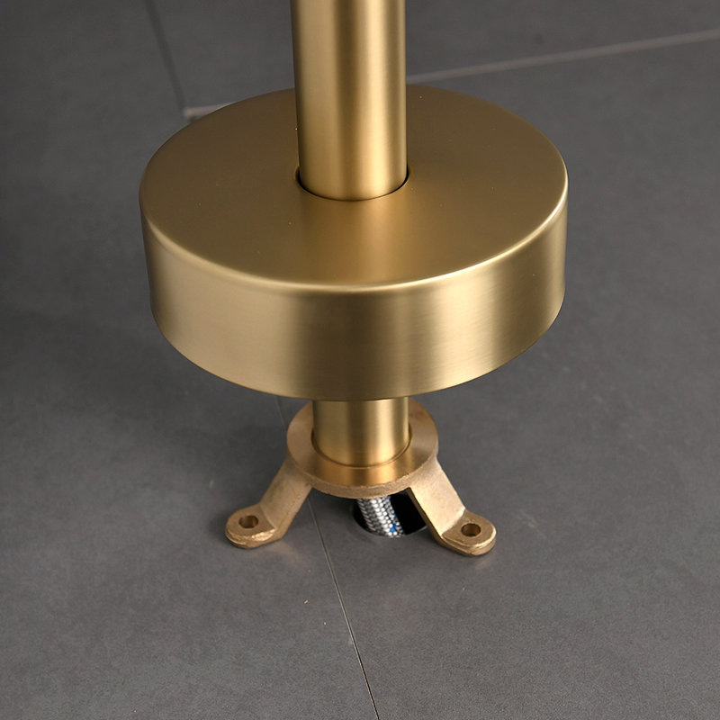 Single Handle Freestanding Tub Filler Floor Mount Bathtub Faucet With Handheld Shower, Brushed Gold