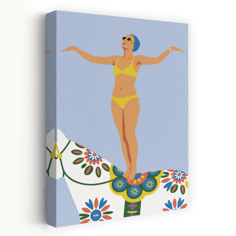 «Joyful Summer Ride Playful Retro Vintage Horse Beach Summer», art mural